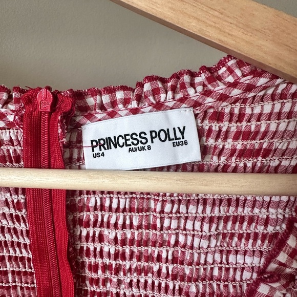 Princess Polly Wescott Gingham Red Ruffled Tie Front Jumpsuit size 4 - Picture 5 of 7